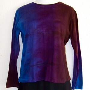 Blue, Purple and Brown Ombre Dyed Women's Crew Neck Long Sleeve Jersey