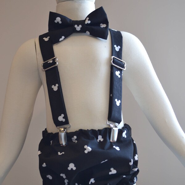 MickeyMouse Smash Cake Outfit, Disney Smash Cake, 1st Birthday Outfit, Mickey Mouse Playhouse, Black & White, Bow Tie, Suspenders, Birthday