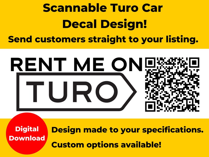 Rent Me on Turo QR Code Custom Digital Design for Car or Bumper