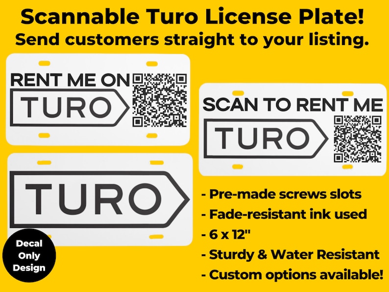 Turo License Plate With Custom QR Code Rent Me Custom Etsy