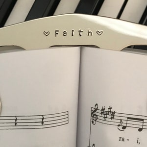 Silver Hand Stamped Personalized Music Page Holder, Book Clip, Piano Music Bookmark, Music Gift, Musician Gift, Music Teacher Gift, Music