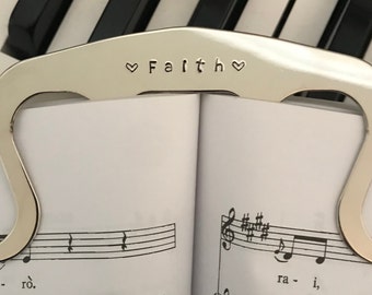 Silver Hand Stamped Personalized Music Page Holder, Book Clip, Piano Music Bookmark, Music Gift, Musician Gift, Music Teacher Gift, Music