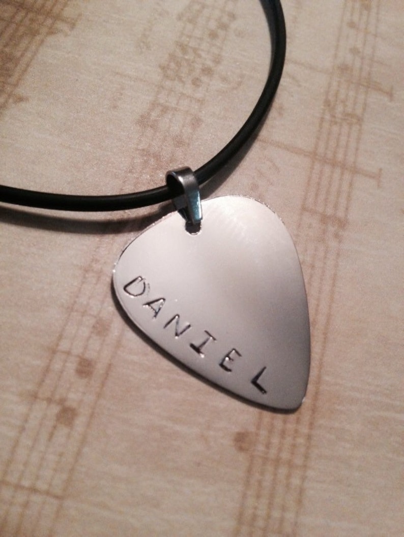 Personalized Guitar Pick Necklace Custom Made Hand Stamped Etsy
