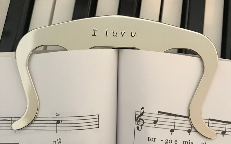 Silver Personalized Music Page Holder, Book Clip, Piano Music Bookmark, Hand Stamped Music Gift, Musician Gift, Music Teacher Gift, Music image 2