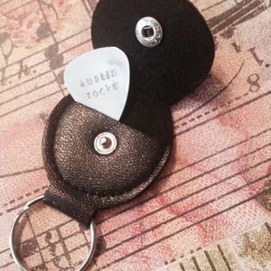 Personalized Guitar Pick Keychain  - Custom Made, Hand Stamped, Personalized, Pick Holder, Pick Keychain, Musician Gift, Guitar Gift