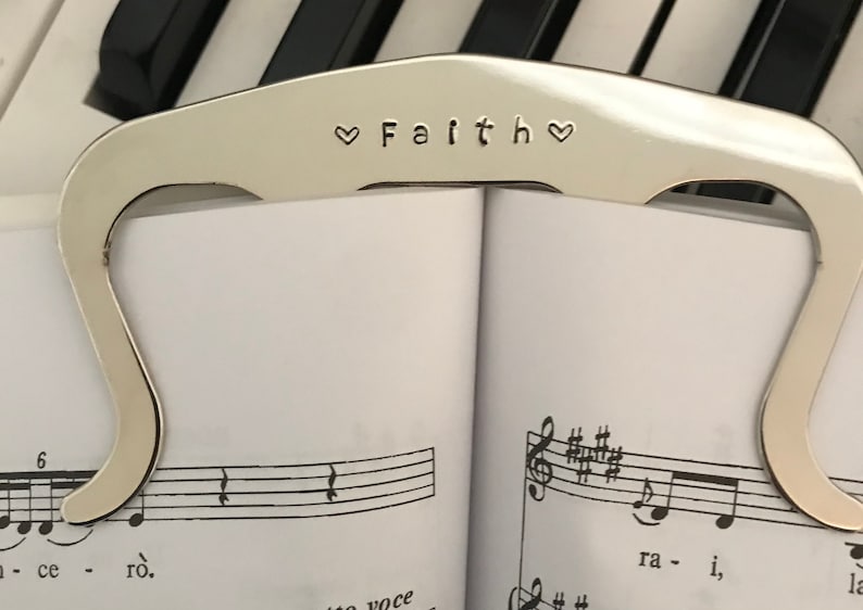 Silver Personalized Music Page Holder, Book Clip, Piano Music Bookmark, Hand Stamped Music Gift, Musician Gift, Music Teacher Gift, Music image 4