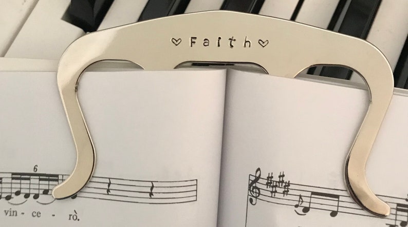 Silver Hand Stamped Personalized Music Page Holder, Book Clip, Piano Music Bookmark, Music Gift, Musician Gift, Music Teacher Gift, Music image 8