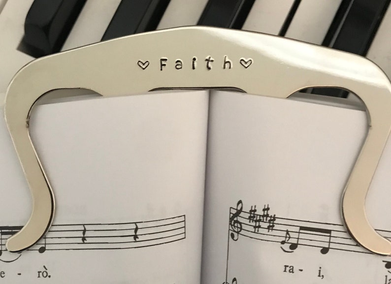 Silver Hand Stamped Personalized Music Page Holder, Book Clip, Piano Music Bookmark, Music Gift, Musician Gift, Music Teacher Gift, Music image 1