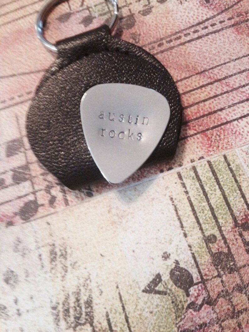 Personalized Guitar Pick Keychain Custom Made Hand Stamped Etsy
