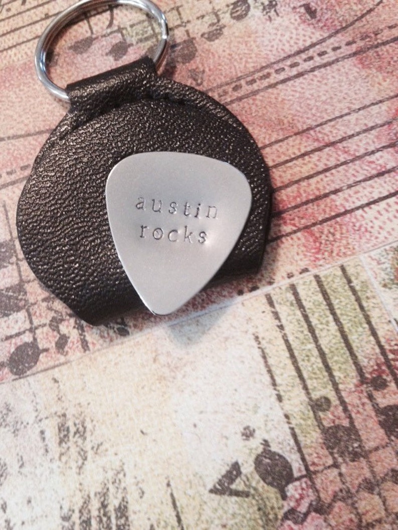Personalized Guitar Pick Keychain Custom Made Hand Stamped Etsy