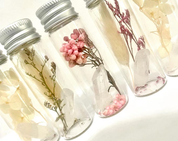 Featured listing image: Keepsake Natural Flower Jar with Quartz Crystal - Stocking Filler
