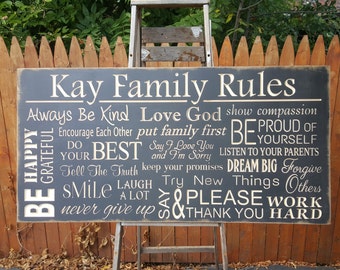 Personalized Custom Carved Wooden Sign - " Family House Rules ..." - 16"x32"