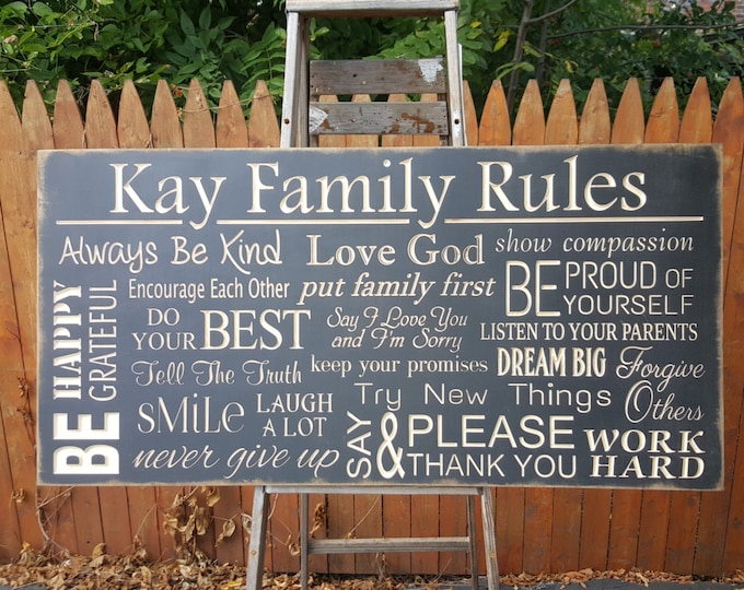 Personalized Custom Carved Wooden Sign - " Family House Rules ..." - 16"x32"