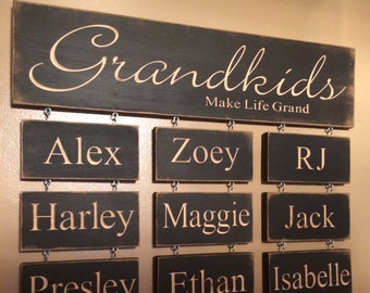 Grandkids Make Life Grand - Personalized Carved Wooden Sign