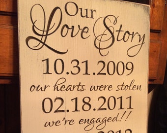 Personalized Carved Wooden Sign - "Our Love Story" -  Wedding