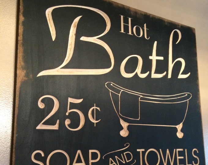 Custom Carved Wooden Sign - "Hot Bath"