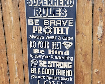 Custom Carved Wooden Sign - "SUPERHERO RULES"