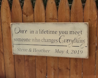 Personalized Carved Wooden Sign - "Once In A Lifetime You Meet Someone Who Changes Everything" - 10x24, Wedding, Love