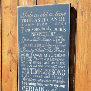 Custom Carved Wooden Sign - &quot;Tale as Old as Time, Song as Old as Rhyme,  Beauty and the Beast&quot;