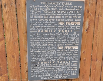 READY TO SHIP Carved Wooden Sign - "The Family Table..." - Zac Brown Band, song lyrics 16x24 - Gray