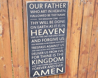 READY TO SHIP Carved Wooden Sign- "Lord's Prayer - Our Father Who Art In Heaven ... Amen" - 12x24 - Black