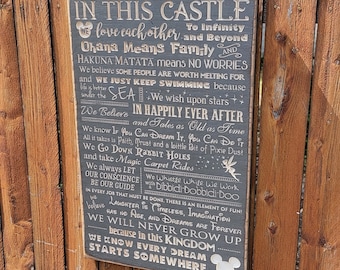 Custom Carved Wooden Sign - "In This Castle We Love Each Other To Infinity and Beyond..." Lion King, Frozen, Toy Story, Mickey Mouse