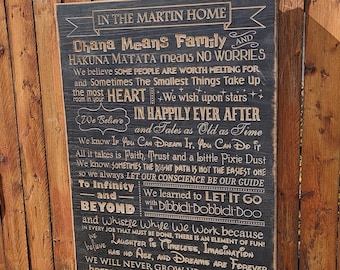 Personalized Carved Wooden Sign - "In this House Ohana means family ... WE DO DISNEY " Lion King, Frozen, Toy Story, Mickey Mouse