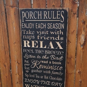 Custom Carved Wooden Sign - &quot;Porch Rules, Enjoy Each Season&quot;