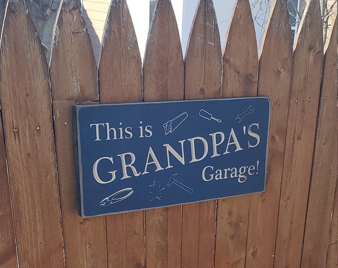 Custom Carved Wooden Sign - "Grandpa's Garage" - 18"x8"