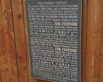 Custom Carved Wooden Sign - "It's just an old piece of wood on top of four legs ... Family Table" - Zac Brown Band FAMILY TABLE song lyrics
