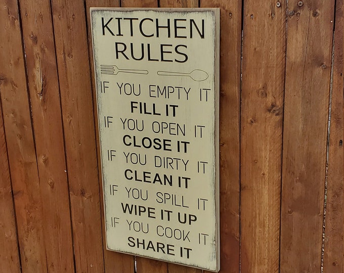 Custom Carved Wooden Sign - "Kitchen Rules"