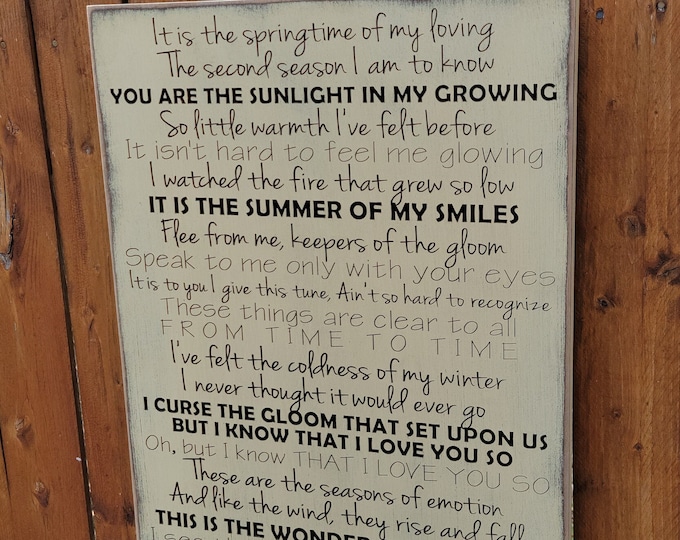 Custom Carved Wooden Sign - "It is the springtime of my loving... " - Led Zeppelin, "THE RAIN SONG", song lyrics