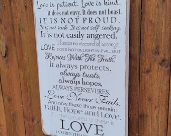 Custom Carved Wooden Sign - "Love is Patient, Love is Kind ... 1 CORINTHIANS"