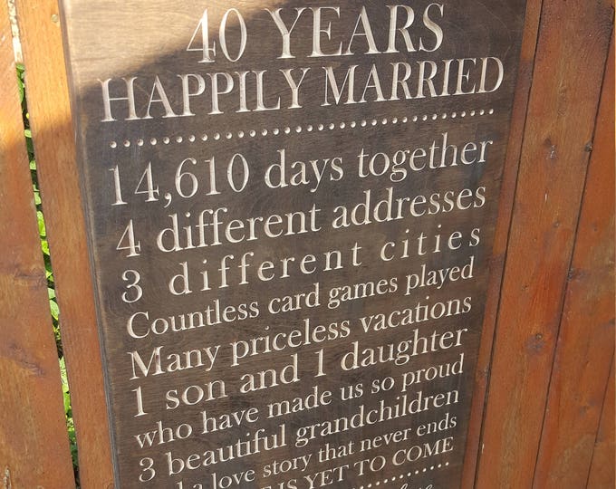 Personalized Carved Wooden Sign - "Years Happily Married ..." - Milestone; Anniversary; History Together