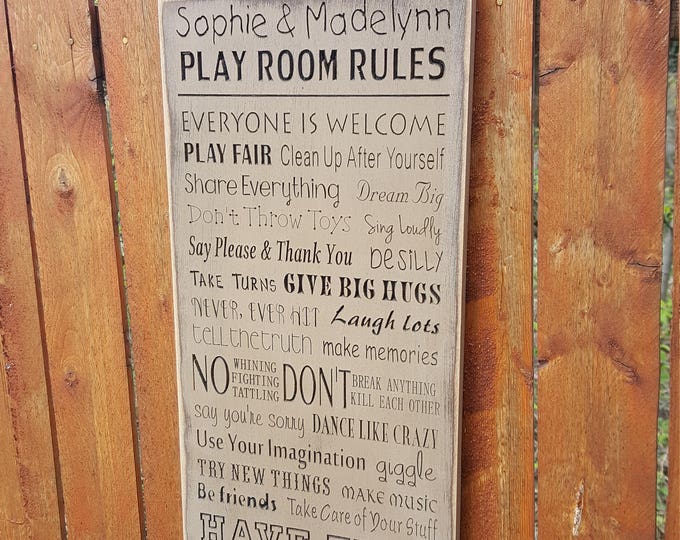 Personalized Carved Wooden Sign - "Play Room Rules"
