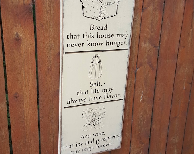Custom Carved Wooden Sign - "Bread, Salt, and Wine"