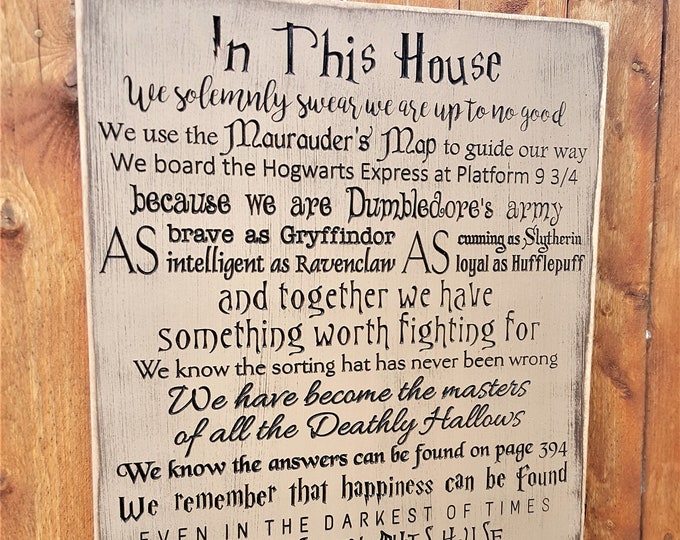 Personalized Custom Carved Wooden Sign - "In this House We Do ..."  H Potter