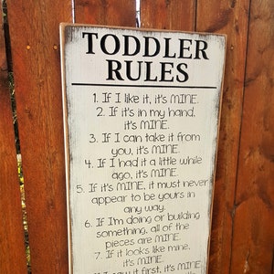 Custom Carved Wooden Sign - &quot;Toddler Rules - If I like it, It&#39;s Mine ... If It&#39;s In My Hand, It&#39;s Mine ... If It&#39;s Broken, It&#39;s Yours&quot;