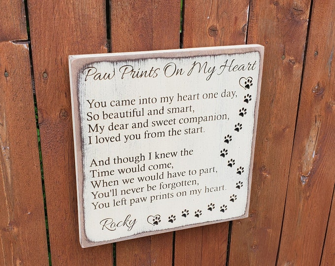 Personalized Carved Wooden Sign - "Pawprints On My Heart"