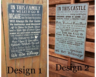 Custom Carved Wooden Sign - "WE DO DISNEY - In This Castle, In This House, We Believe In Happy Endings And Wishing Upon A Star .." - 20"x13"