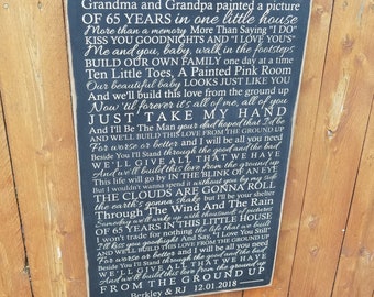 Personalized Carved Wooden Sign "Grandma & Grandpa Painted A Picture of 65 Years In One Little House" Dan + Shay "From The Ground Up" lyrics