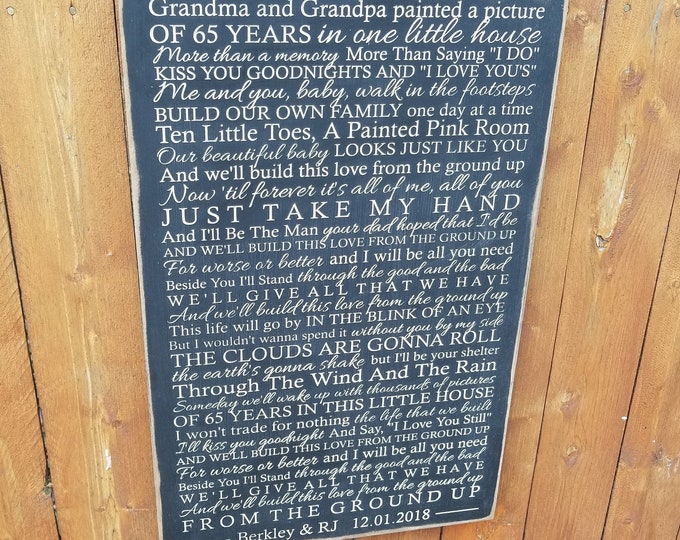 Personalized Carved Wooden Sign "Grandma & Grandpa Painted A Picture of 65 Years In One Little House" Dan + Shay "From The Ground Up" lyrics