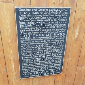 Personalized Carved Wooden Sign &quot;Grandma & Grandpa Painted A Picture of 65 Years In One Little House&quot; Dan + Shay &quot;From The Ground Up&quot; lyrics