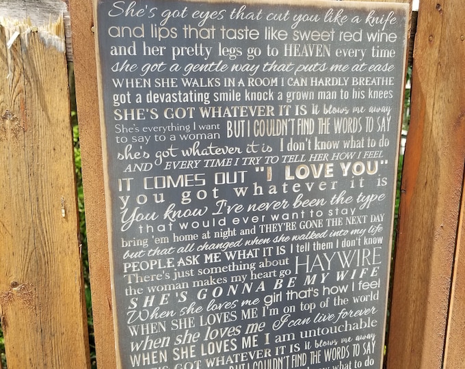 Personalized Custom Carved Wooden Sign - "She's Got Eyes That Cut You Like A Knife ..." - Zac Brown Band, "Whatever It Is" lyrics