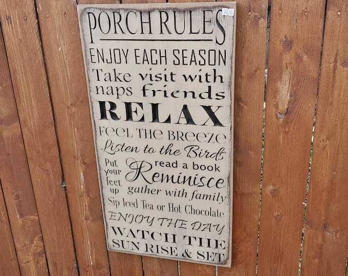 READY TO SHIP - "Porch Rules - Enjoy each season ..." - 12x24 - Basswood