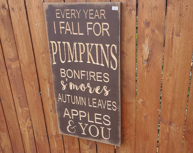 READY TO SHIP - "Every year I fall for pumpkins, bonfires, smores ..." - 12x24 - Brown