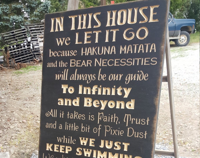 Custom Carved Wooden Sign - "In This House, We do DISNEY - with Castle"