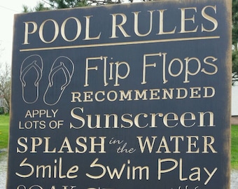 Custom Carved Wooden Sign - "Pool Rules"