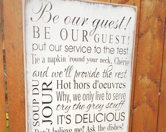 Custom Carved Wooden Sign - "Be Our Guest, Disney, Beauty and the Beast"