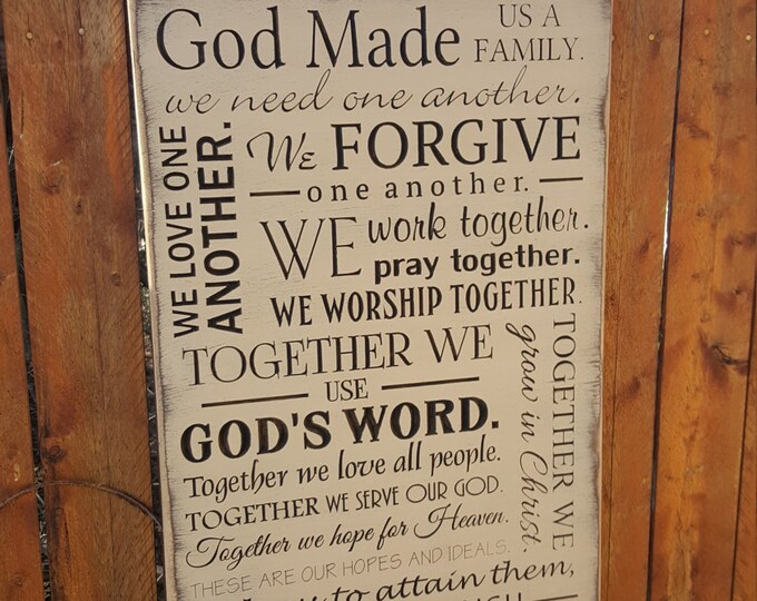 Custom Carved Wooden Sign - "God made us a Family, We need one another ..." - Catholic Family Prayer